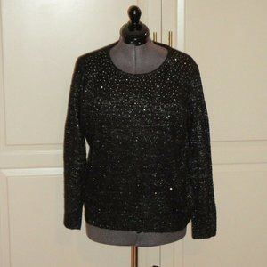 C.D. PETITES Black Long Sleeve Sparkly Pullover Women's Sweater Size L NWT!!!